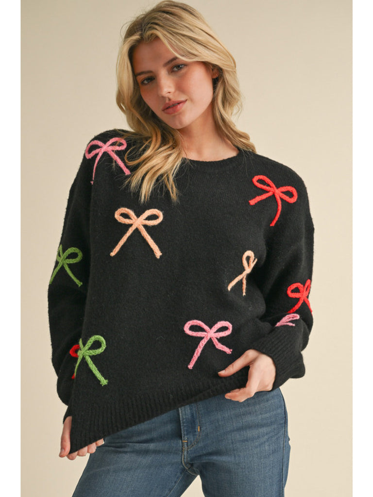 Color Bows Embroidered Sweater