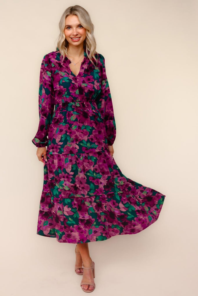 Teal Magenta Floral Dress