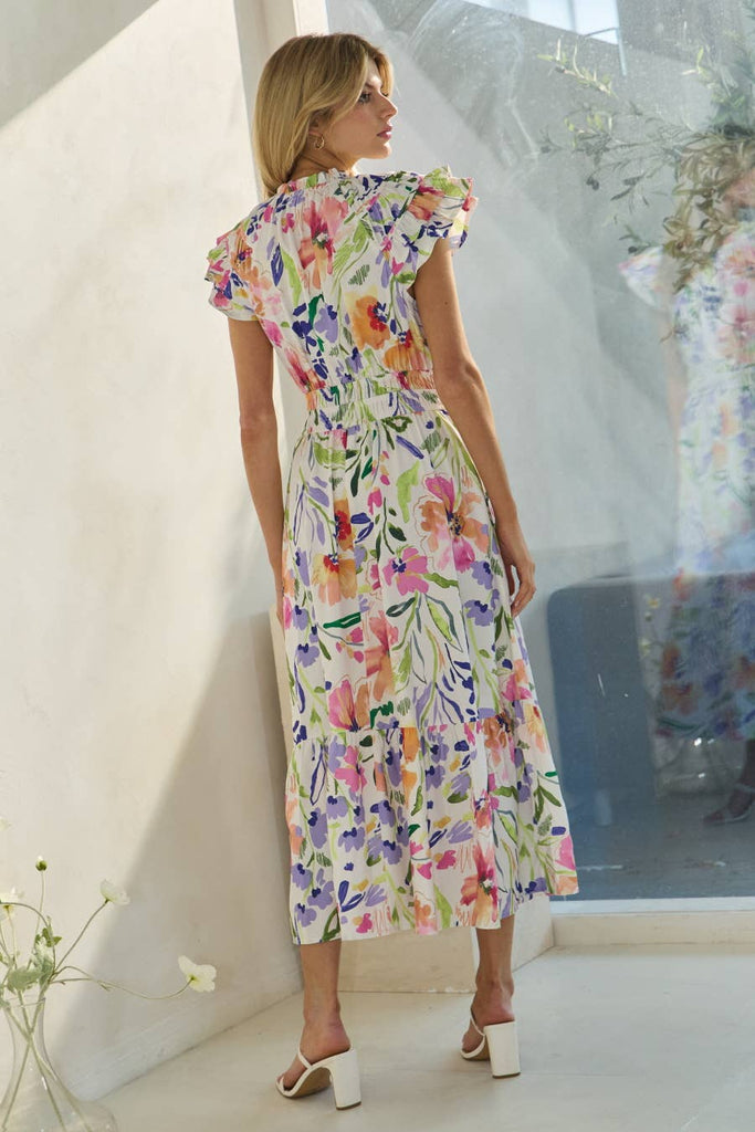 Water Floral Midi Dress