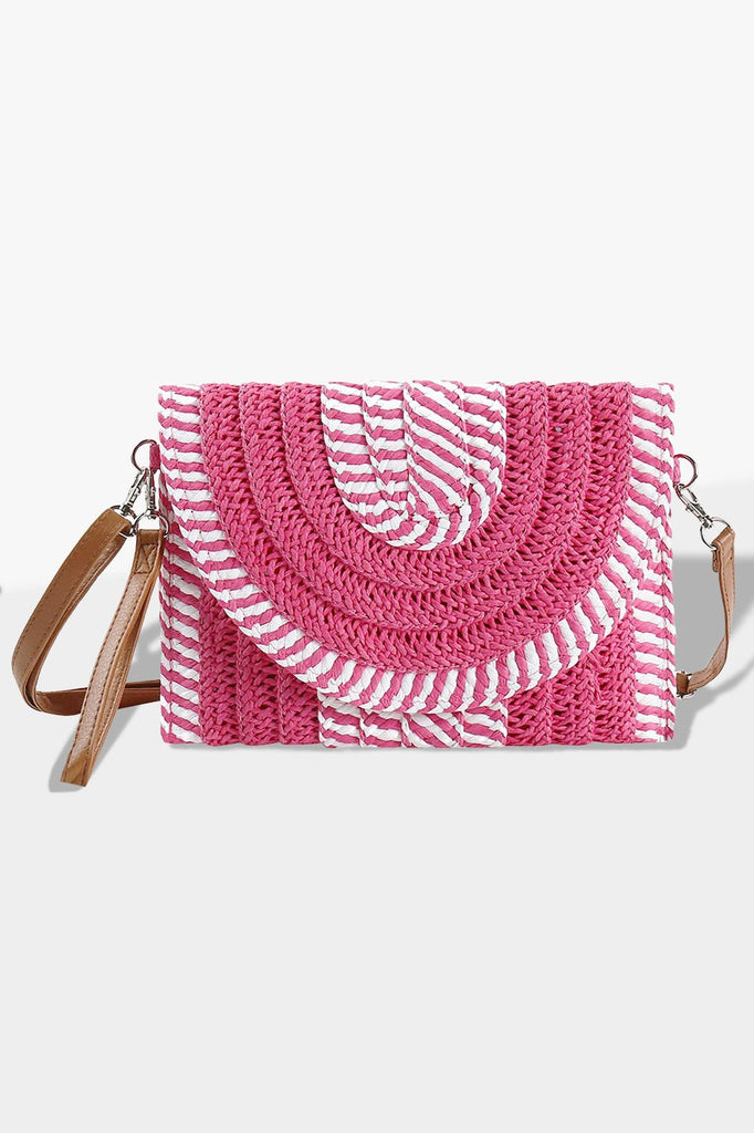 Mixed Stripe Straw Clutch