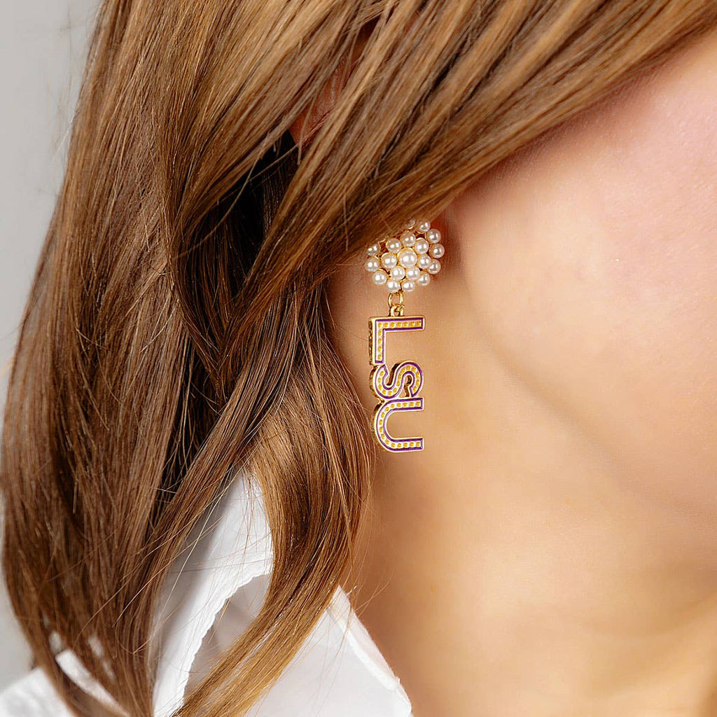 Collegiate Pearl Cluster Dotted Enamel Drop Earring