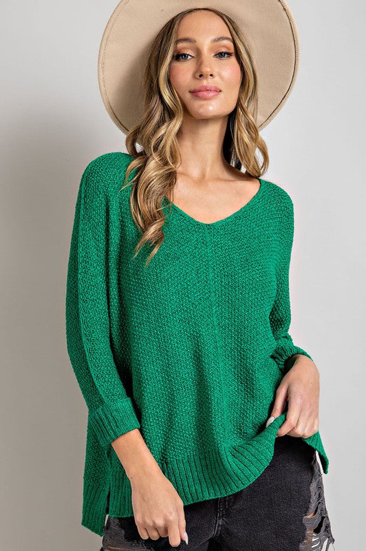 Green Casual Seam Sweater