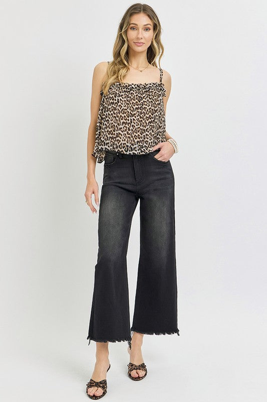 Black High Rise Frayed Hem Flare Jeans