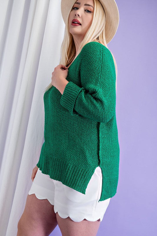 Green Casual Seam Sweater