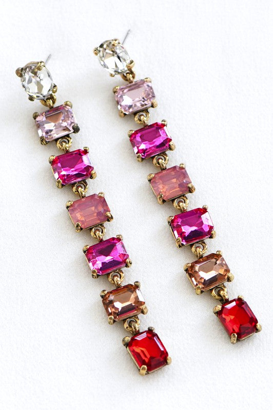 Pink Rhinestone Drop Earrings