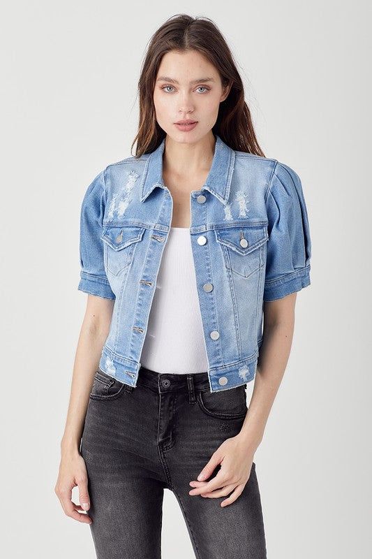 Puff Sleeve Denim Jacket – Striped Box Boutique
