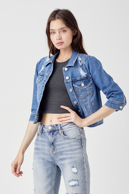 Crop 3/4 Sleeve Denim Jacket