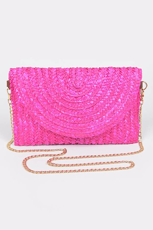 Colorful Straw Foldover Clutch