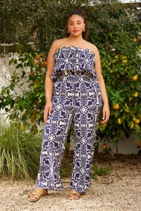 Navy Cream Printed Jumpsuit