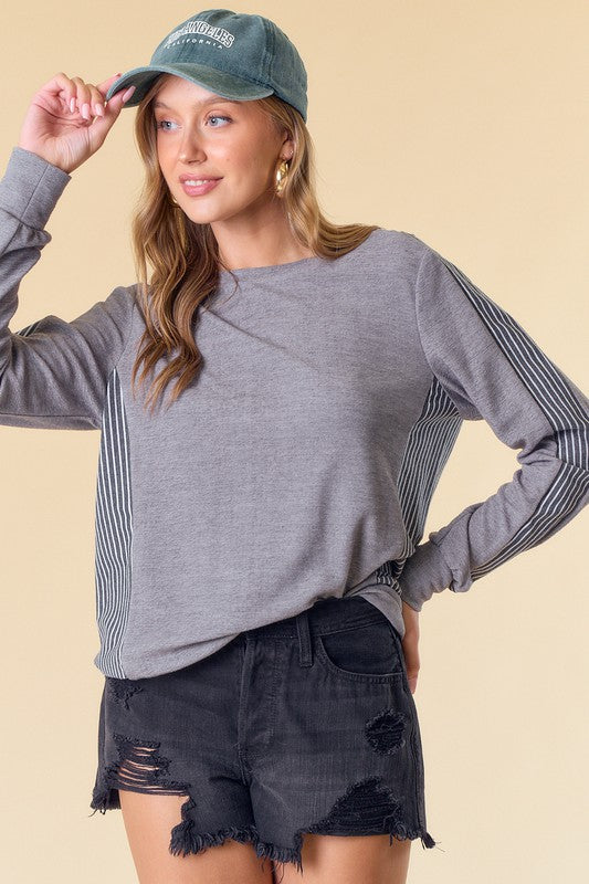 Heathered Grey Striped Top