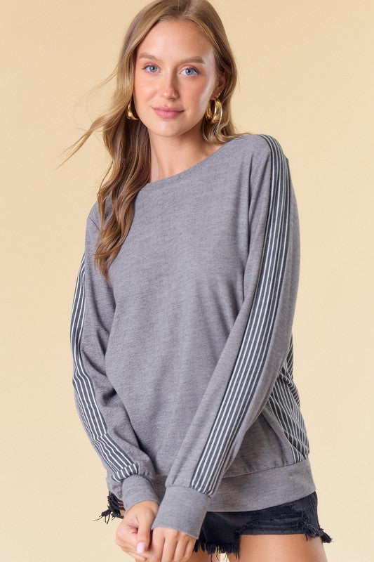 Heathered Grey Striped Top