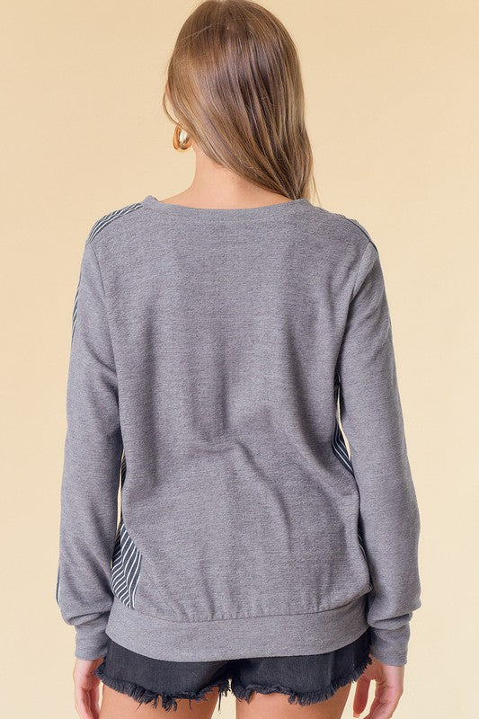 Heathered Grey Striped Top