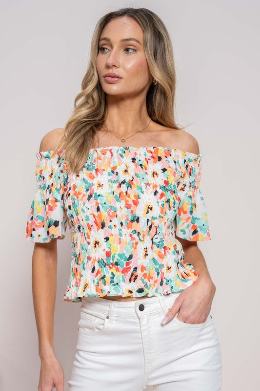Floral Abstract Off The Shoulder Top