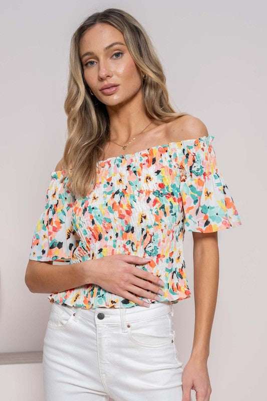 Floral Abstract Off The Shoulder Top