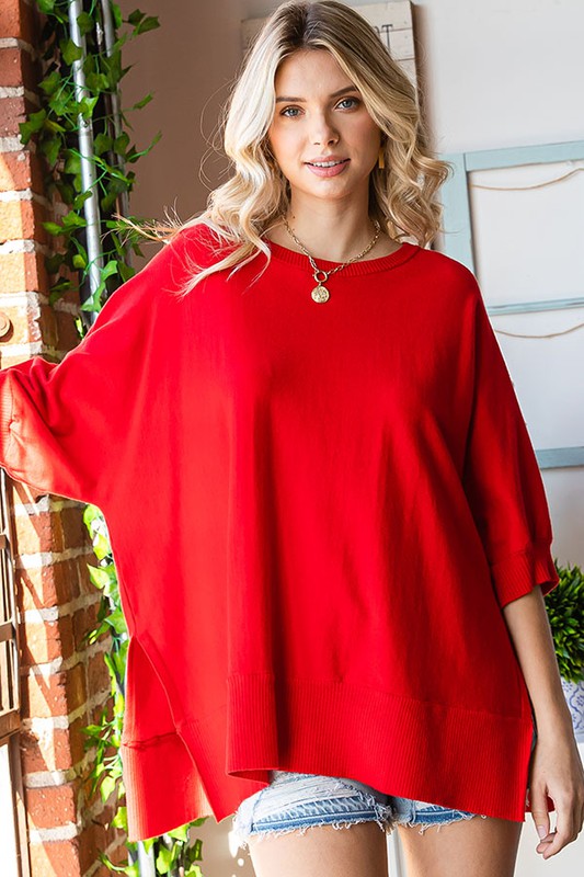 Red Short Sleeve Tunic Sweater