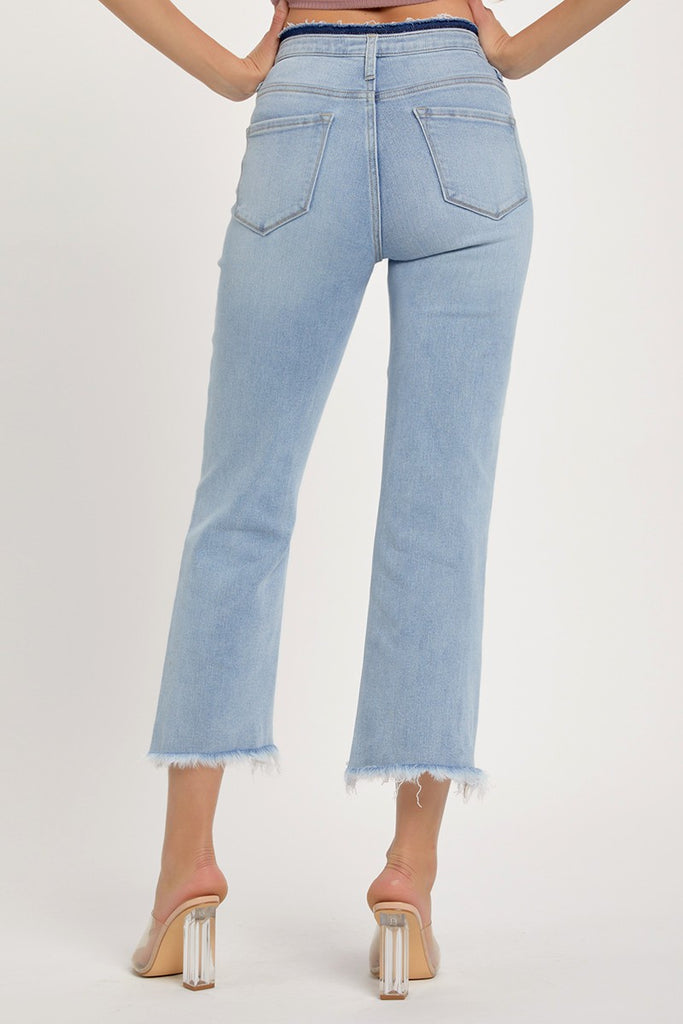 Light Wash High Rise Crop Flare Denim