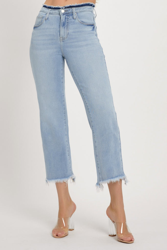 Light Wash High Rise Crop Flare Denim