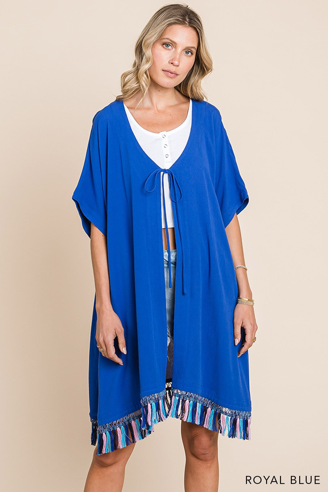 Blue Tassel Cover Up Plus One Size Blue Tassel Cover Up Plus One Size