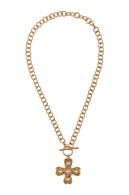 Pearl Cross Toggle Necklace