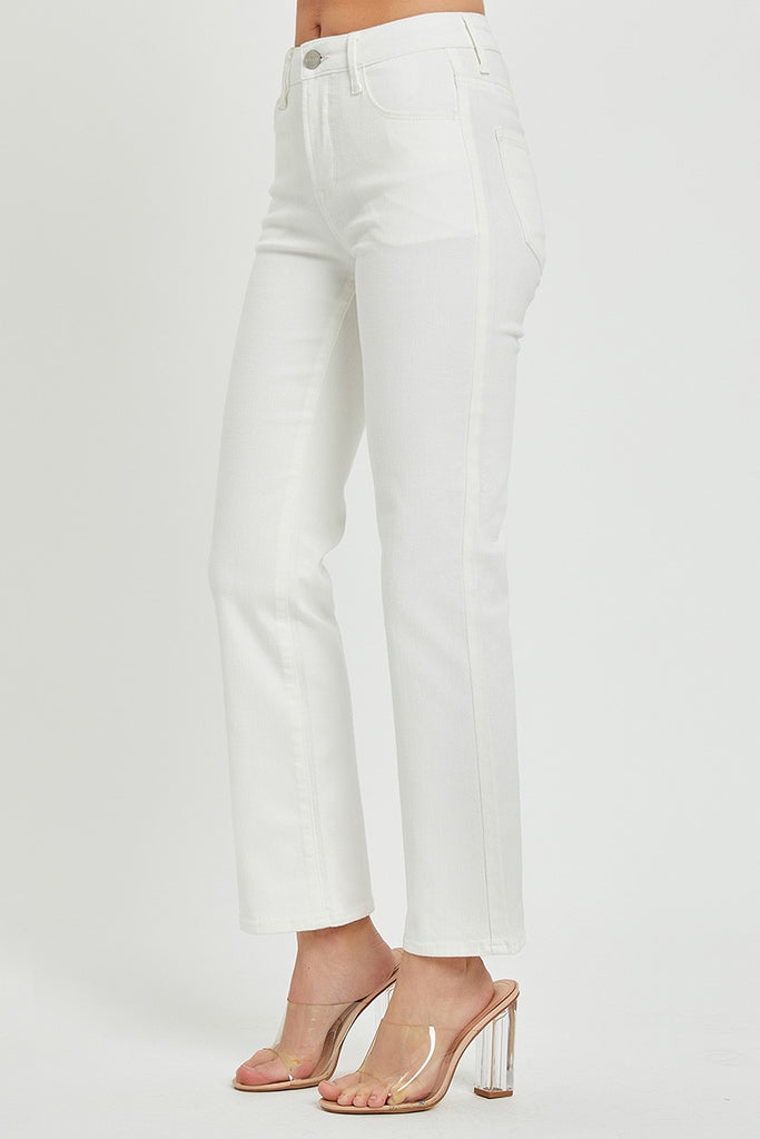 White Mid Rise Crop Bootcut Jeans