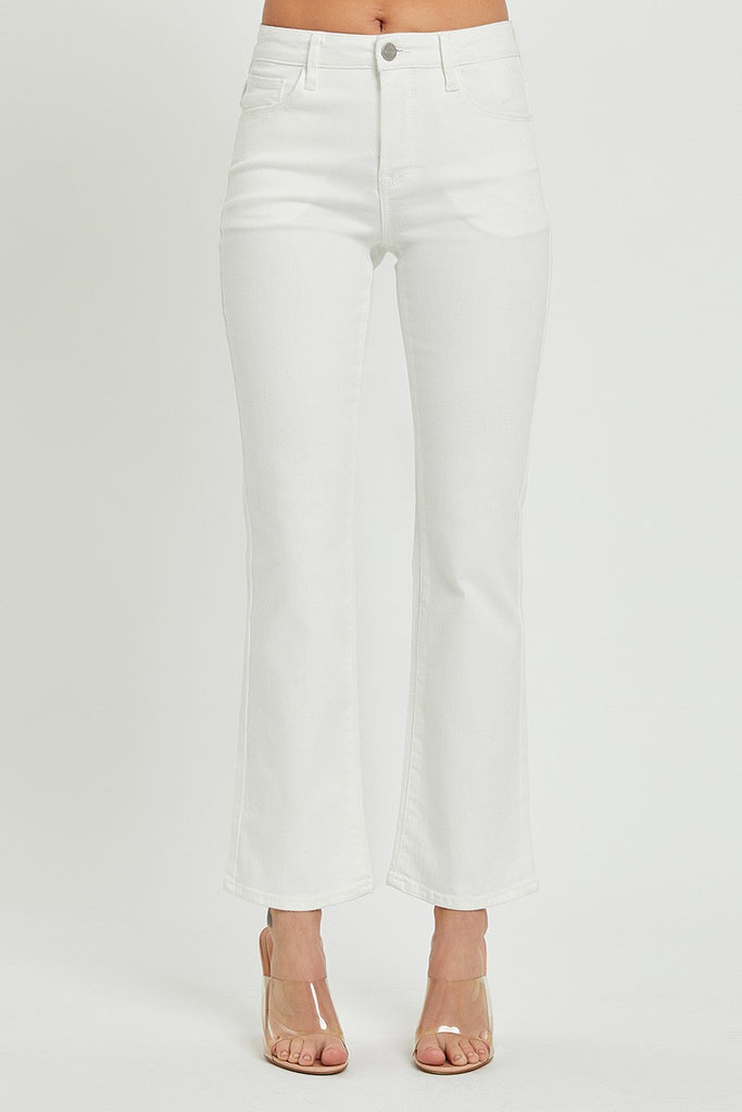 White Mid Rise Crop Bootcut Jeans