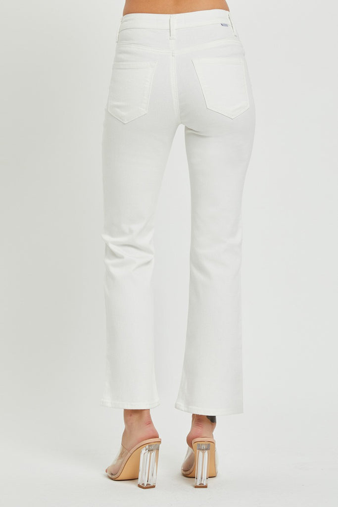 White Mid Rise Crop Bootcut Jeans