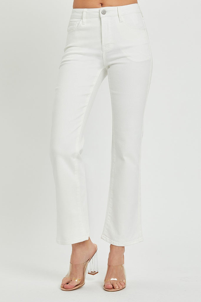 White Mid Rise Crop Bootcut Jeans