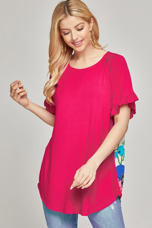 Floral Back Ruffle Sleeve Top