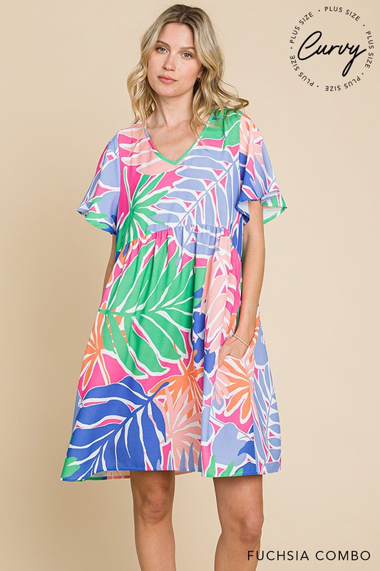 Tropical Print Crinkle Dress