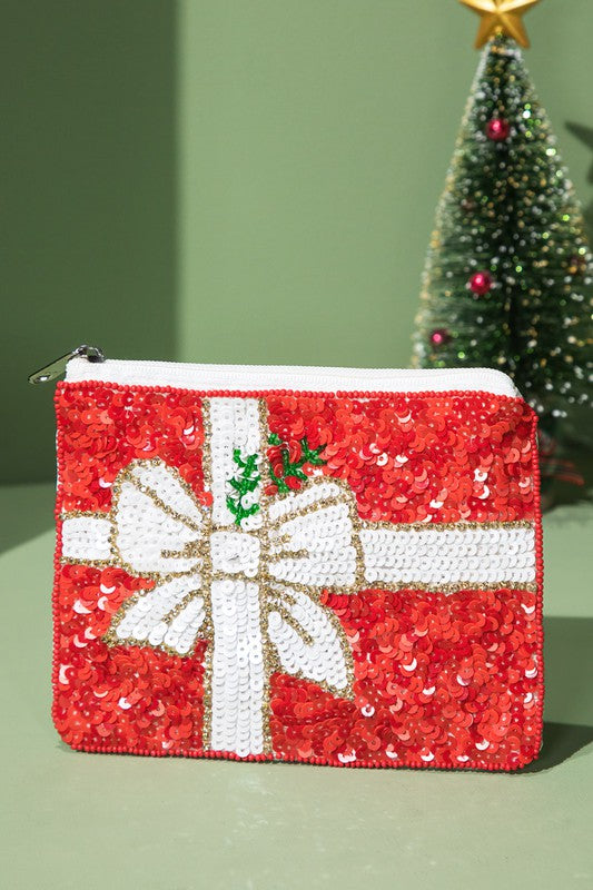 Christmas Beaded Coin Pouch