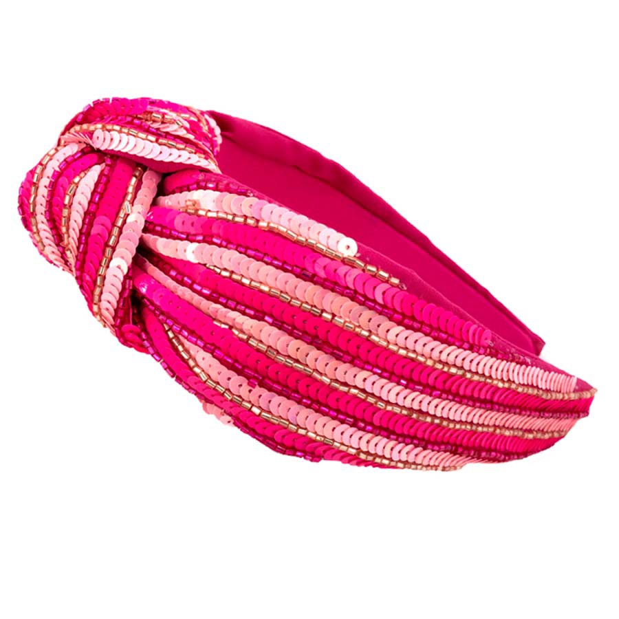 Pink on Pink Sequin Stripe Knot Headband