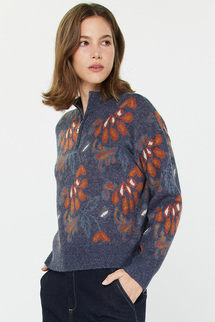 Denim Floral Sweater