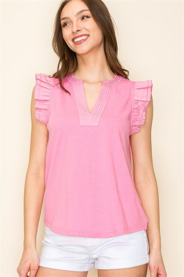 Pink Stitched Collar Top