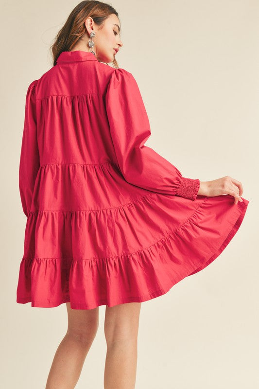 Crimson Red Tiered Dress