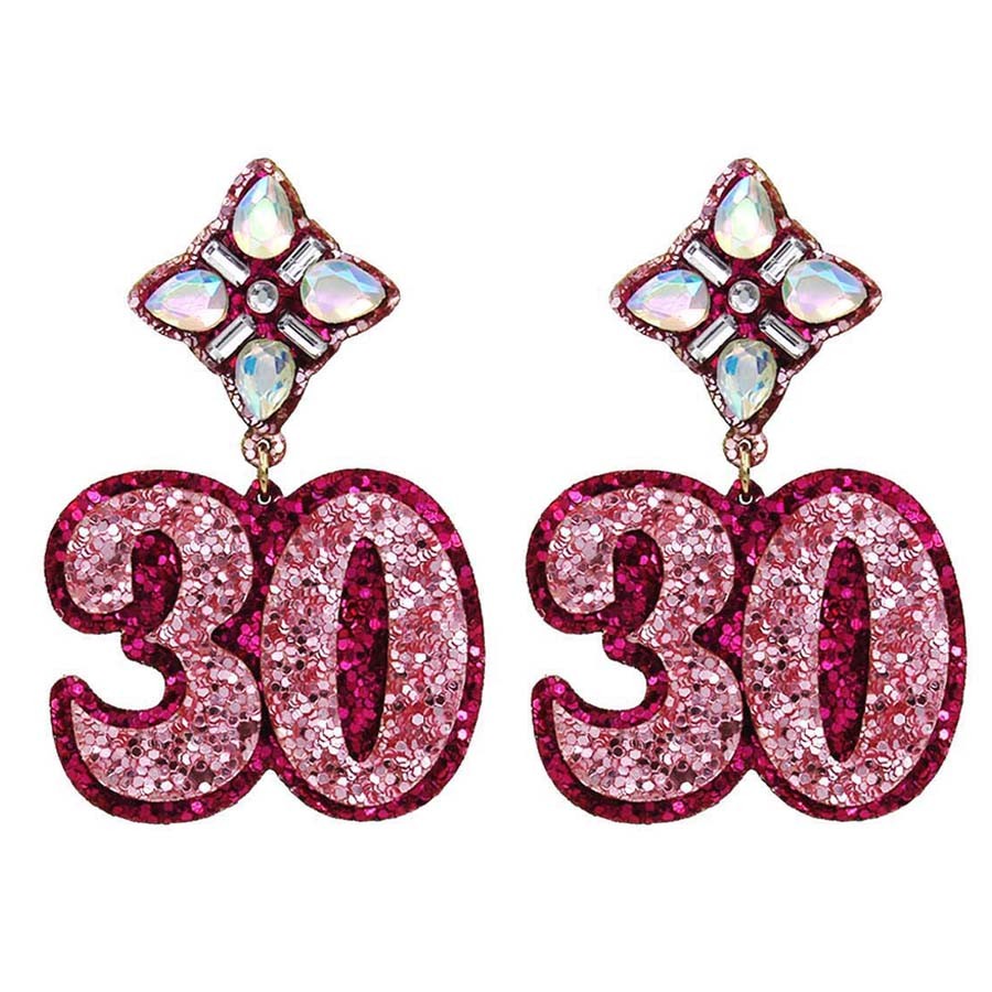Pink Sparkle 30, 40 or 50 Birthday Earrings