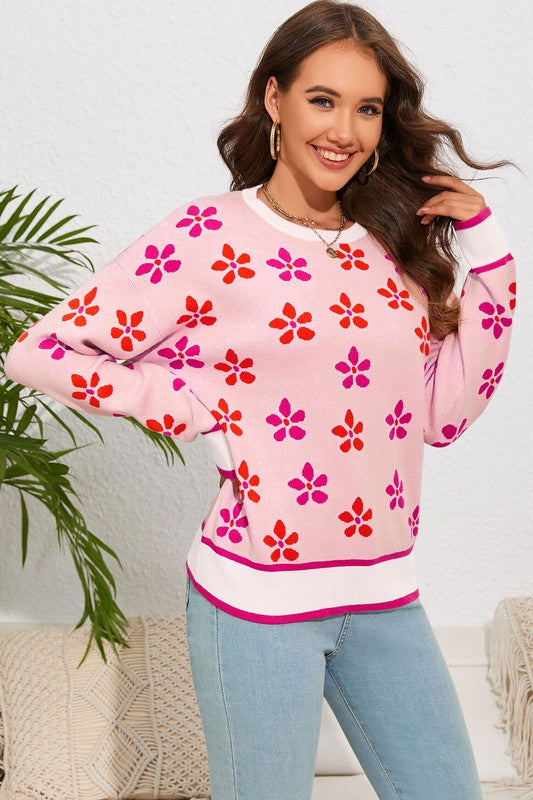 Pop of Pink Floral Sweater