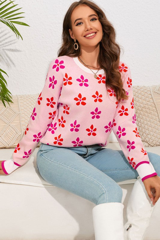 Pop of Pink Floral Sweater