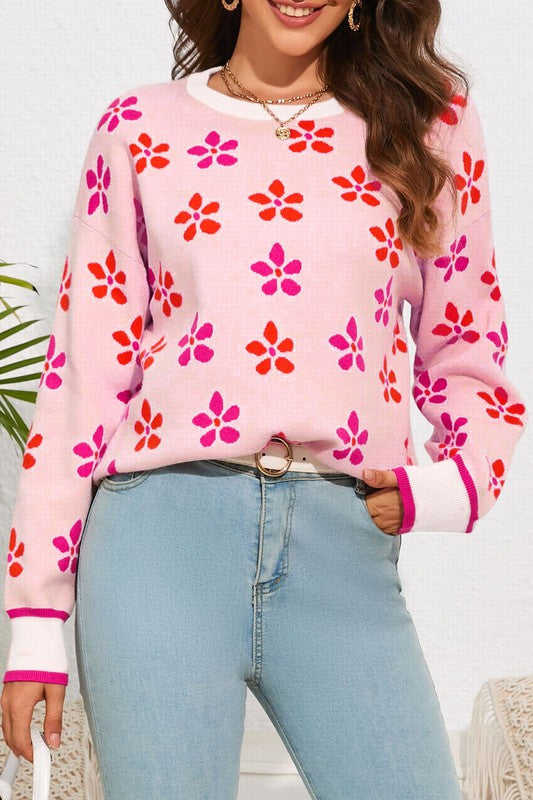 Pop of Pink Floral Sweater