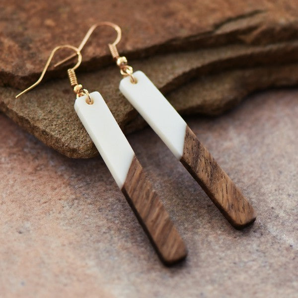 White Resin & Wood Earrings
