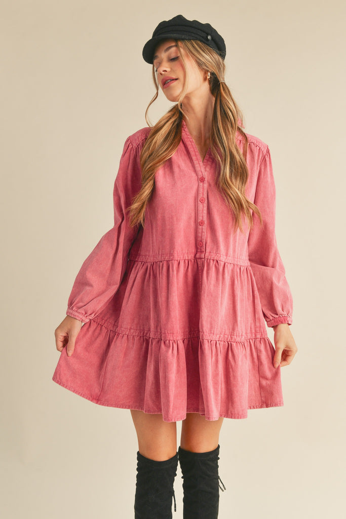 Magenta Washed Denim Dress