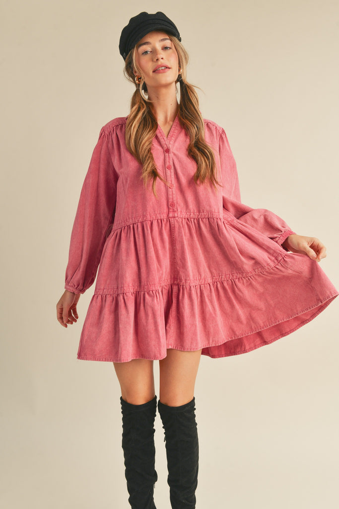 Magenta Washed Denim Dress