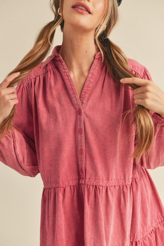 Magenta Washed Denim Dress