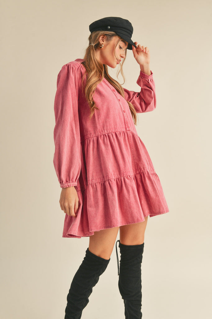Magenta Washed Denim Dress