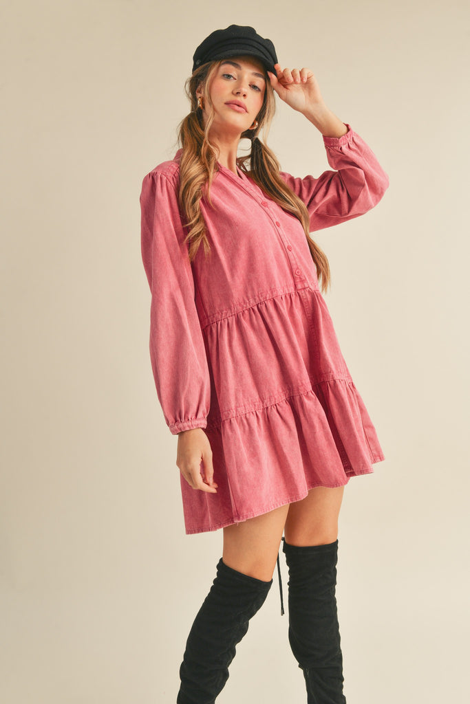 Magenta Washed Denim Dress