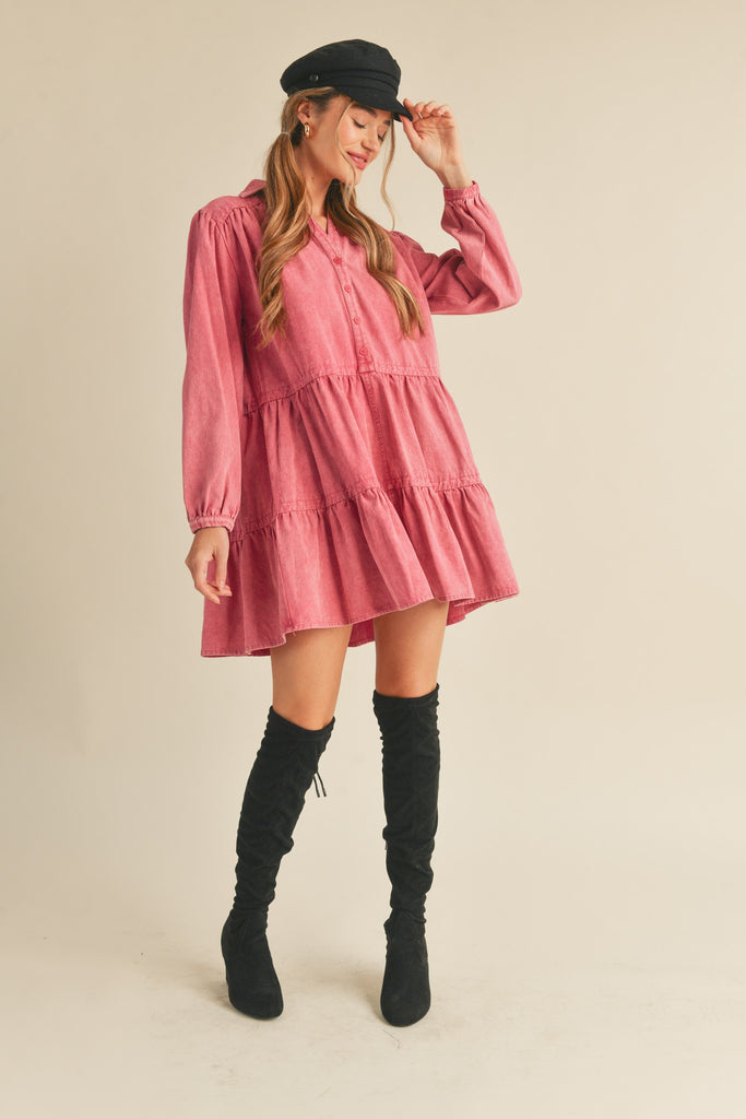 Magenta Washed Denim Dress