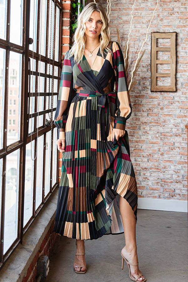 plaid wrap dress Trellis Trellis Plaid Draped Sleeveless Wrap