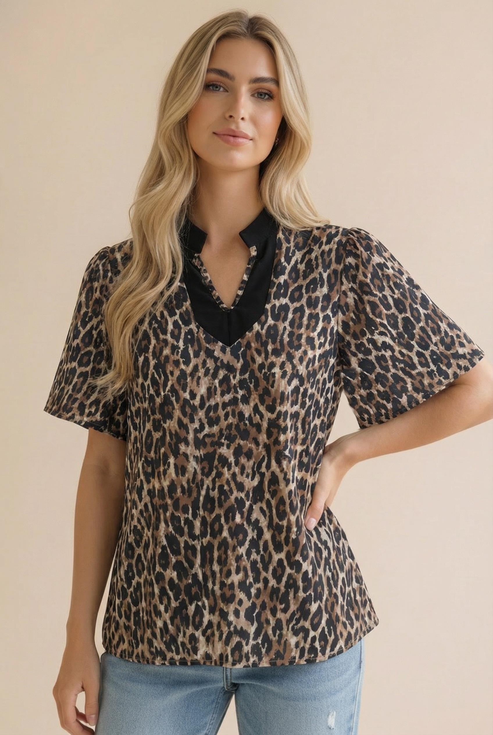 Leopard Collar Pop Top – Striped Box Boutique