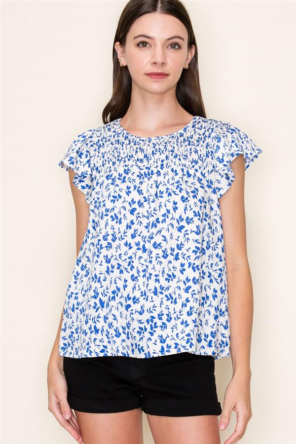 Blue Floral Babydoll Top