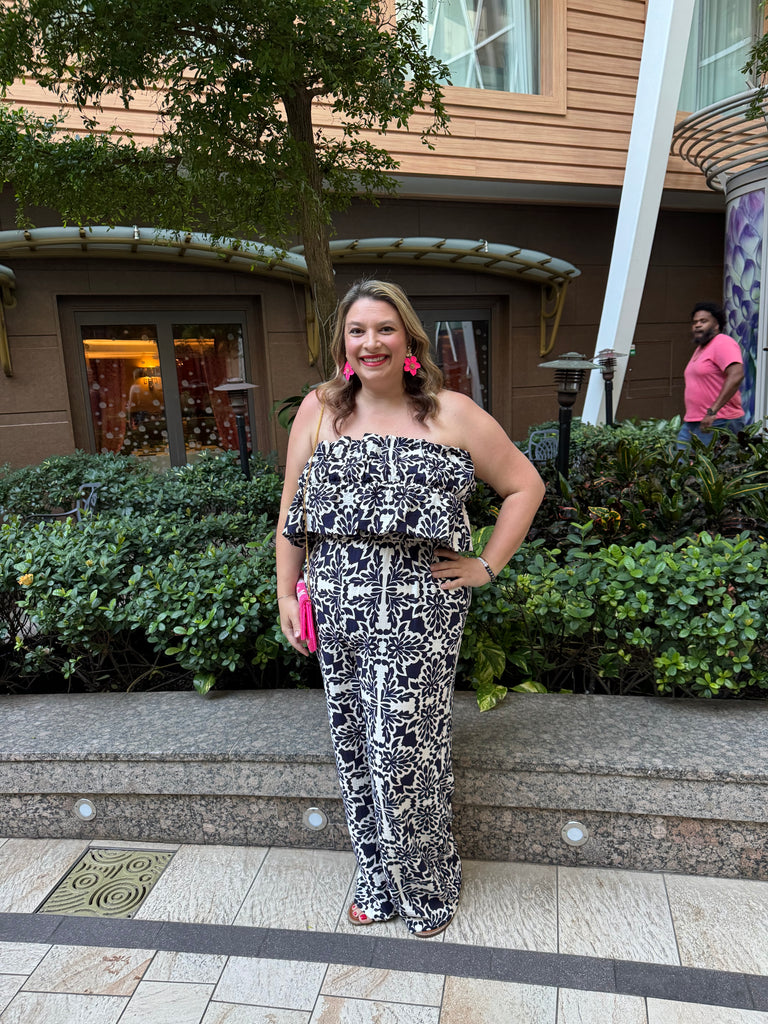 Navy Cream Printed Jumpsuit