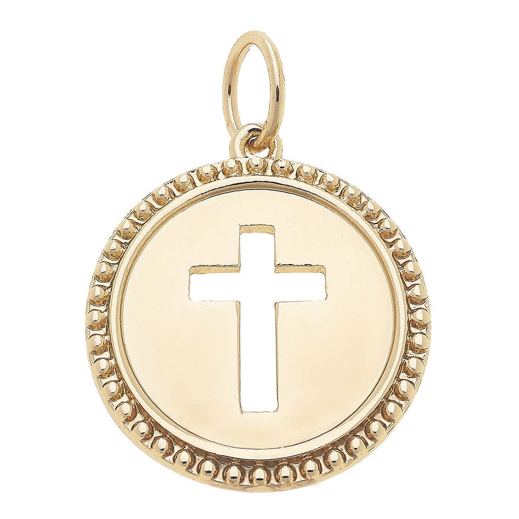 Cross Coin Charm in Shiny Gold